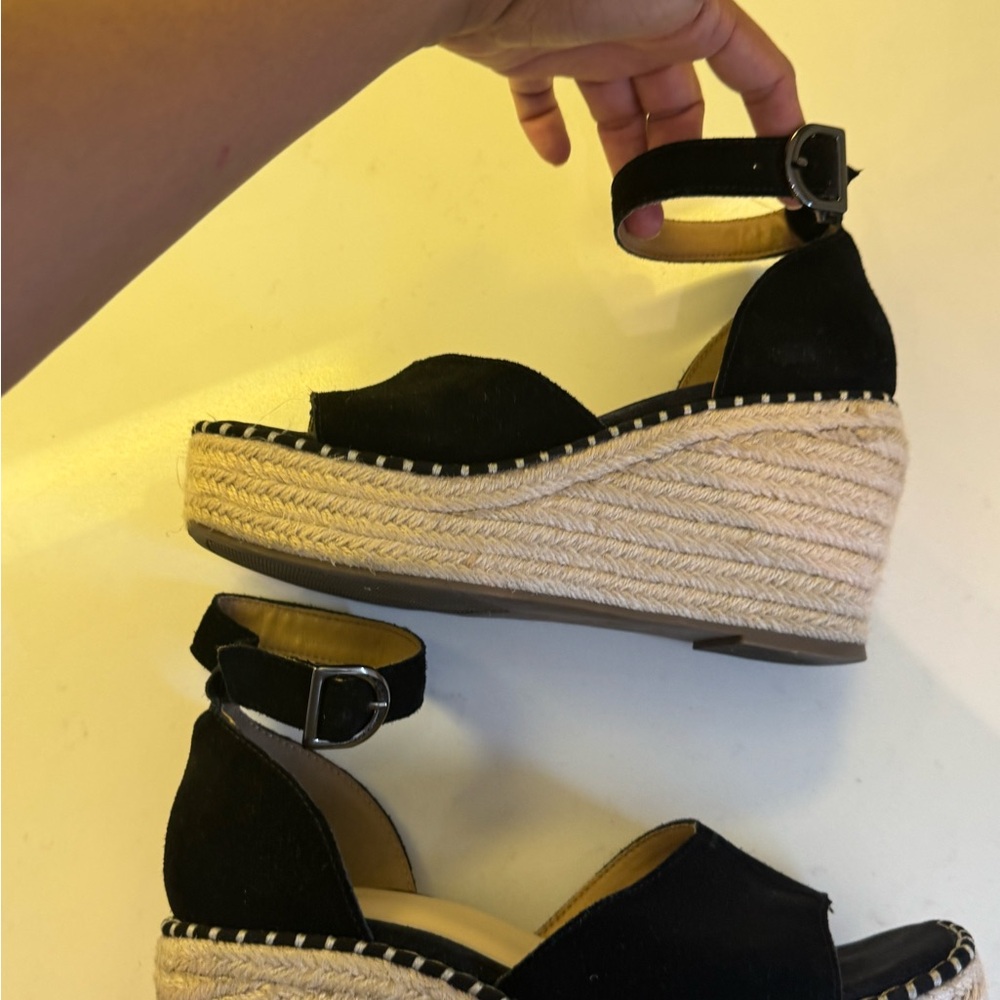 Crown Vintage Black and Cream Wedge Espadrilles - Picture 4 of 6